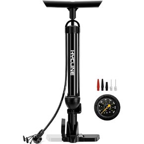 Hycline Bike Floor Pump with Gauge: 160 PSI High Pressure Bicycle Pumps - Durable Air Pump Fits Presta & Schrader Valve - Inflator for Road MTB Tire, Ball, Balloon, Inflatables - Black