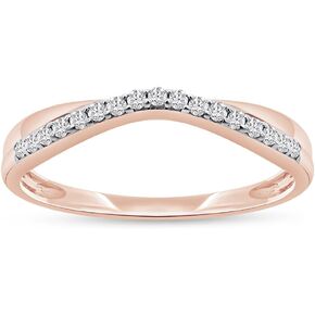 1/10 Carat Round Cut White Natural Diamond & Lab Created Moissanite Twist Contour Enhancer Guard Band Ring Jewelry for Women in 14K Gold Over Sterling Silver (0.10 Cttw)
