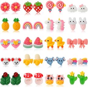 Shyflpopo Kids Clip On Earrings for Girls 20/30/40 Pairs Hypoallergenic Clip on Earrings for Kids Cute Animal Clip on Earrings for Little Girls Toddlers Jewelry Set Party Favor Gift