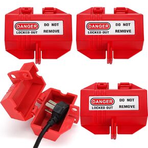 WUWEOT 3 Pack Plug Lock for Lockout Tagout, 110 and 220 Volt Polypropylene Plug Lockout Device, Small Industrial Grade Power Cord Lockout with 2 Locking Holes for Indoor Outdoor and Factory
