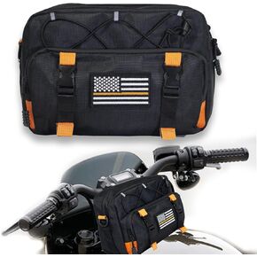 Universal Motorcycle Bag, Black Motorcycle Handlebar Bag, American Flag 1680D Water-resistant Tool Bag Fork Bag Sissy Bar Bag for For Motorbike Cruiser Softail Dyna Sportsters Dirt Bike Bicycle ATV