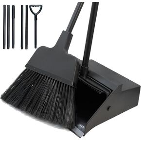 Broom with Dustpan Combo Set Outdoor Upright Dustpan and Broom Set with Long Handle Angle Broom and Dustpan Set for Garage Patio Courtyad Lobby Lawn Home Kitchen Ofiice