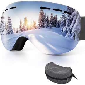Ski Goggles with Hard Case, Snowboard Goggles Anti-Fog for Men Women Youth, Prescription Glasses Compatible, Big Spherical Skiing Unisex Winter Snow Goggles with Bag and Hard Case