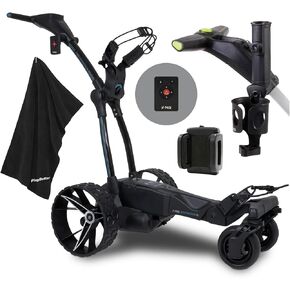 عربة جولف كهربائية MGI Navigator Ai GPS+ | بطارية ليثيوم 36 فتحة مع جهاز تحكم عن بعد | حزمة تحتوي على منشفة كبيرة جدًا من PlayBetter، وحامل مشروبات، وحامل مظلة، وحامل هاتف GPS، باللون الأسود in Kuwait
