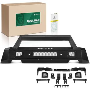 YHTAUTO Bull Bar Push Bar with Skid Plate Light Mount Fit Ford Ranger 2019 2020 2021 2022 2023, Heavy Duty Steel Brush Guard for Truck Front Bumper Style A Textured Black Off Road Accessories