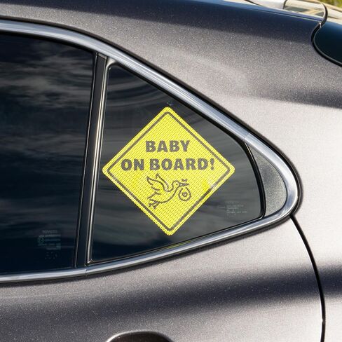 Baby On Board Sticker Sign - Essential for Cars - 2 Pack, 5.5" by 5.5" - Bright Yellow and See-Through On Window - Best Safety Signs - No Need for Suction Cup or Magnet - Durable and Strong Adhesive in Saudi Arabia