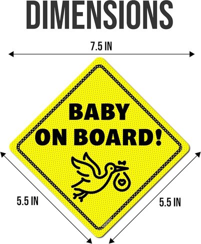 Baby On Board Sticker Sign - Essential for Cars - 2 Pack, 5.5" by 5.5" - Bright Yellow and See-Through On Window - Best Safety Signs - No Need for Suction Cup or Magnet - Durable and Strong Adhesive in Saudi Arabia
