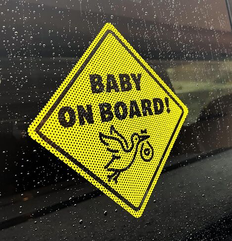 Baby On Board Sticker Sign - Essential for Cars - 2 Pack, 5.5" by 5.5" - Bright Yellow and See-Through On Window - Best Safety Signs - No Need for Suction Cup or Magnet - Durable and Strong Adhesive in Saudi Arabia