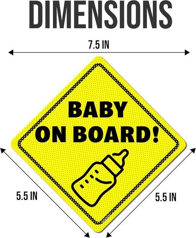 Baby On Board Sticker Sign - Essential for Cars - 2 Pack, 5.5" by 5.5" - Bright Yellow and See-Through On Window - Best Safety Signs - No Need for Suction Cup or Magnet - Durable and Strong Adhesive in Saudi Arabia