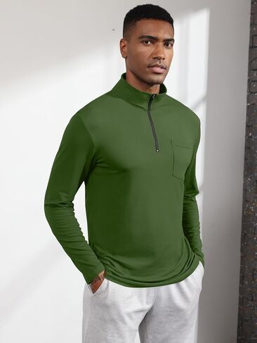 بلوفر رجالي من Angbater بسحاب ربعي، قمصان بولو بأكمام طويلة ورقبة وهمية، سويت شيرت خفيف الوزن، قميص حراري مع جيب in Kuwait