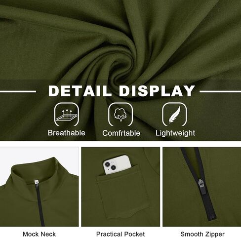 بلوفر رجالي من Angbater بسحاب ربعي، قمصان بولو بأكمام طويلة ورقبة وهمية، سويت شيرت خفيف الوزن، قميص حراري مع جيب in Kuwait