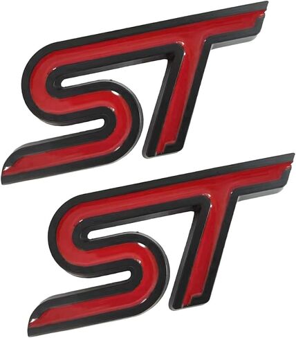 قطعة واحدة من شبكة أمامية معدنية من الكروم ST شعار السيارة + قطعة واحدة من شعار ST المعدني من الكروم ST شارة رياضية لسباق السيارات من أجل Focus Edge Escape Fiesta (فضي وأحمر) in Kuwait