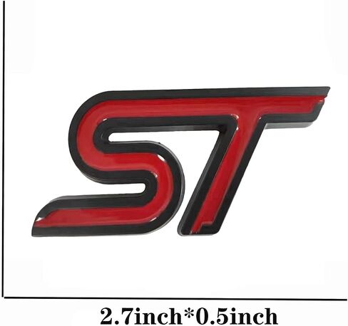 قطعة واحدة من شبكة أمامية معدنية من الكروم ST شعار السيارة + قطعة واحدة من شعار ST المعدني من الكروم ST شارة رياضية لسباق السيارات من أجل Focus Edge Escape Fiesta (فضي وأحمر) in Kuwait