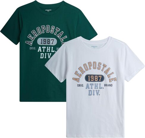 AEROPOSTALE Boys' Graphic Tees - 2 Pack Short Sleeve Crewneck T-Shirts with Bold Prints - Soft Cotton Shirts for Boys (8-16) in Kuwait