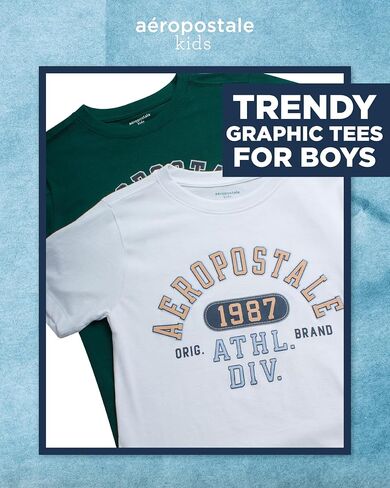 AEROPOSTALE Boys' Graphic Tees - 2 Pack Short Sleeve Crewneck T-Shirts with Bold Prints - Soft Cotton Shirts for Boys (8-16) in Kuwait