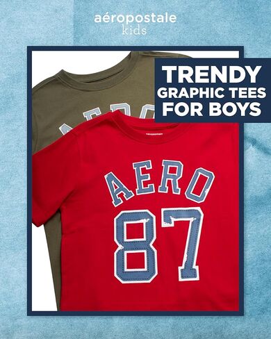 AEROPOSTALE Boys' Graphic Tees - 2 Pack Short Sleeve Crewneck T-Shirts with Bold Prints - Soft Cotton Shirts for Boys (8-16) in Kuwait
