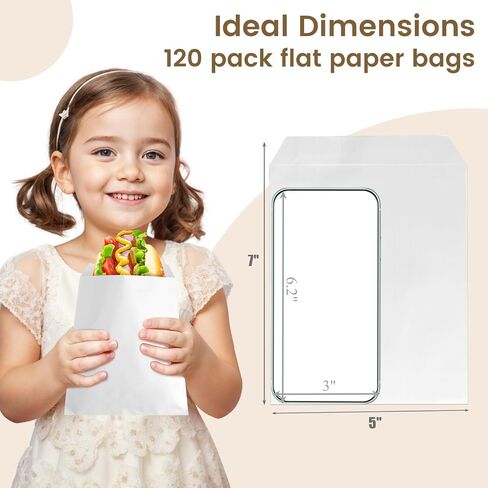 JOHOUSE 120PCS Flat Paper Bags, 5 x 7 Inch Snack Bags White Cookie Bags Kraft Paper Bags Popcorn Bags for Sales Treats Parties in Saudi Arabia