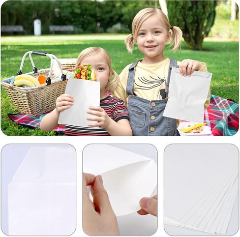 JOHOUSE 120PCS Flat Paper Bags, 5 x 7 Inch Snack Bags White Cookie Bags Kraft Paper Bags Popcorn Bags for Sales Treats Parties in Saudi Arabia