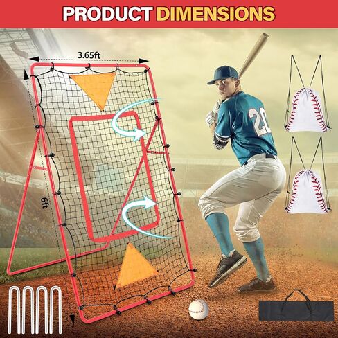 3-in-1 Pitch Back Baseball Rebounder 6 x 3.65 ft Adjustable Bounce Back Return Volleyball Rebounder Pitching Net with 2 Pcs Baseball Bag for Softball Lacrosse Volleyball, Red in Saudi Arabia