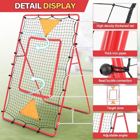3-in-1 Pitch Back Baseball Rebounder 6 x 3.65 ft Adjustable Bounce Back Return Volleyball Rebounder Pitching Net with 2 Pcs Baseball Bag for Softball Lacrosse Volleyball, Red in Saudi Arabia