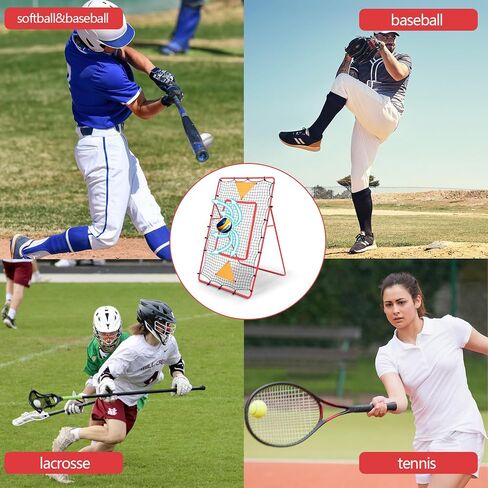 3-in-1 Pitch Back Baseball Rebounder 6 x 3.65 ft Adjustable Bounce Back Return Volleyball Rebounder Pitching Net with 2 Pcs Baseball Bag for Softball Lacrosse Volleyball, Red in Saudi Arabia