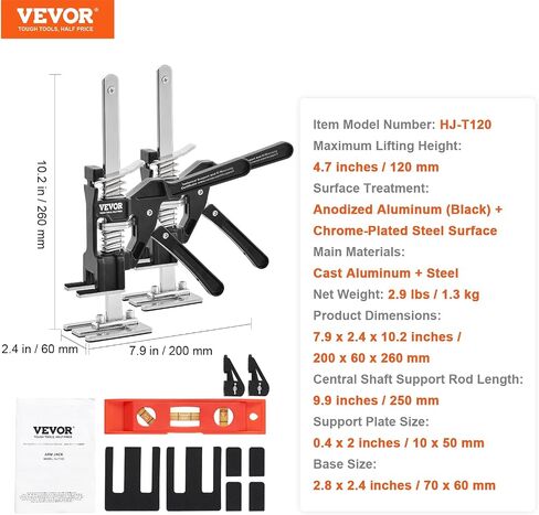 VEVOR Labor Saving Arm Jack, 2 Pack Stainless Steel Furniture Jack Lifter 200 lbs, 0-4.7" Height Adjustable Lifter with Magnetic Level for Lifting Furniture, Sofas, Bed Jacks in Saudi Arabia