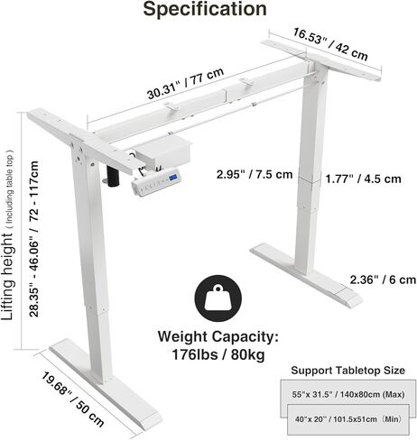 Electric Standing Desk, Adjustable Height Stand up Desk, 63x24 Inches Sit Stand Home Office Desk with Splice Board White in Kuwait