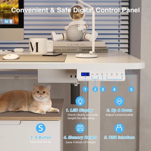 Electric Standing Desk, Adjustable Height Stand up Desk, 63x24 Inches Sit Stand Home Office Desk with Splice Board White in Kuwait