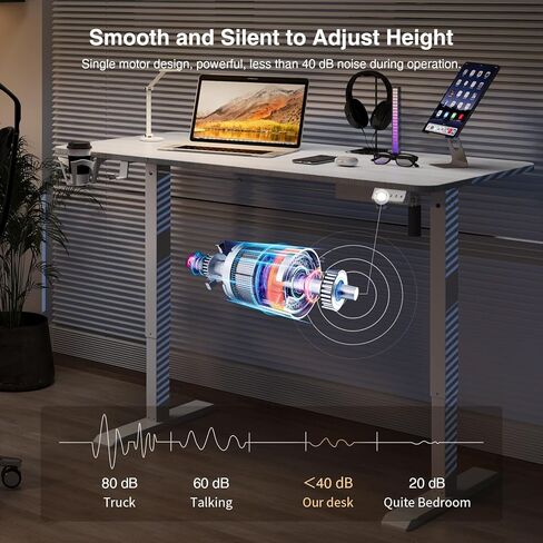 Electric Standing Desk, Adjustable Height Stand up Desk, 63x24 Inches Sit Stand Home Office Desk with Splice Board White in Kuwait