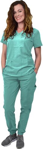 Green Town Scrubs for Women Scrub Set - Jogger Pant and V-Neck Top, 6 Pockets, Easy Care Uniforms-Navy/Indigo-X-Small Tall in Saudi Arabia