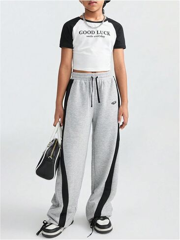 GORGLITTER Girl's Color Block Wide Leg Sweatpants High Waisted Baggy Joggers Pants in Saudi Arabia