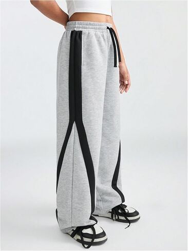GORGLITTER Girl's Color Block Wide Leg Sweatpants High Waisted Baggy Joggers Pants in Saudi Arabia