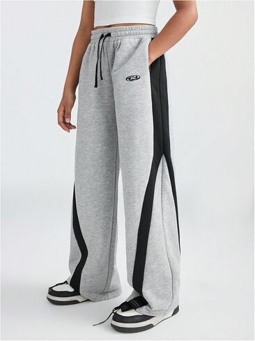 GORGLITTER Girl's Color Block Wide Leg Sweatpants High Waisted Baggy Joggers Pants in Saudi Arabia