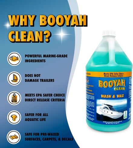 Booyah Clean Boat Wash & Wax – Award-Winning One-Step Cleaner and Protector Fortified with Carnauba Wax, Reduces Salt and Hard Water Deposits – Meets EPA Safer Choice Direct Release Criteria in Saudi Arabia