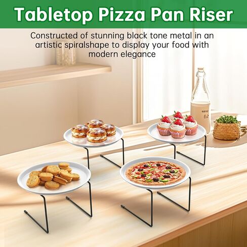4 PCS Black Metal Pizza Table Stands,Pizza Rack Stand For Tables,Restaurant,Pizza Holder Stands For Serving,Pizza Pan Riser Food Platter Tray and Display Rack in Kuwait