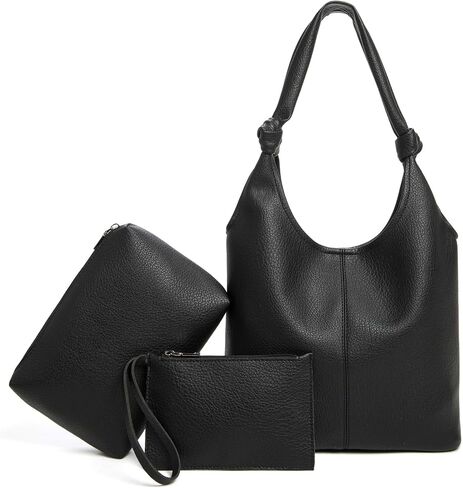 Vegan Leather Hobo Purses set, Slouchy Shoulder Bag Knotted Hobo Bags for Women with a small Purse and Clutch Handbag in Saudi Arabia