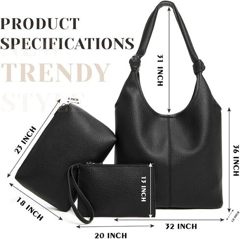 Vegan Leather Hobo Purses set, Slouchy Shoulder Bag Knotted Hobo Bags for Women with a small Purse and Clutch Handbag in Saudi Arabia