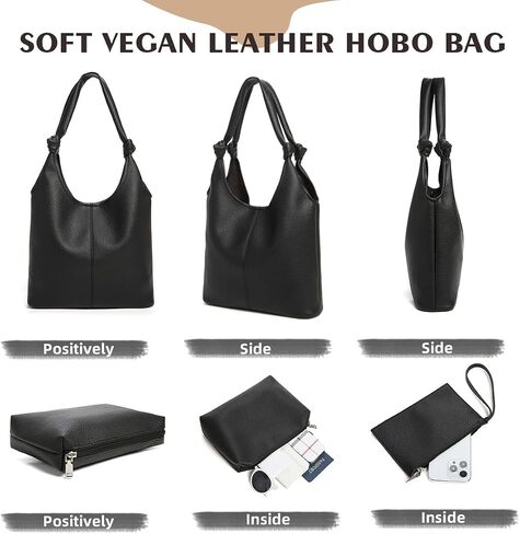 Vegan Leather Hobo Purses set, Slouchy Shoulder Bag Knotted Hobo Bags for Women with a small Purse and Clutch Handbag in Saudi Arabia