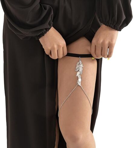 Summer Leaf Tassel Leg Chain Jewelry Elastic Metal Thigh Chain Bikini Beach Thigh Chain Sexy Leaaf Pendant Thigh Body Chain Jewelry for Women in Saudi Arabia