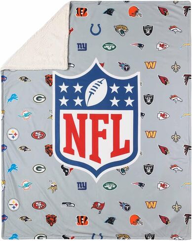FOCO NFL Ultimate Football Fan All Team Logo Sherpa Blanket - 50"x60" - Soft Warm Cozy - Officially Licensed (NFL - Team Color) in Saudi Arabia
