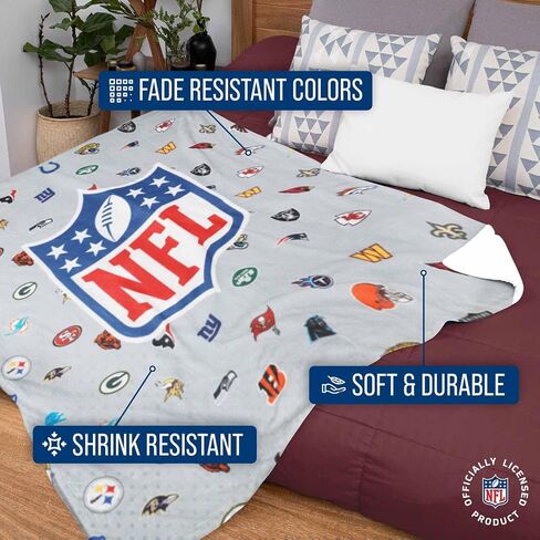 FOCO NFL Ultimate Football Fan All Team Logo Sherpa Blanket - 50"x60" - Soft Warm Cozy - Officially Licensed (NFL - Team Color) in Saudi Arabia