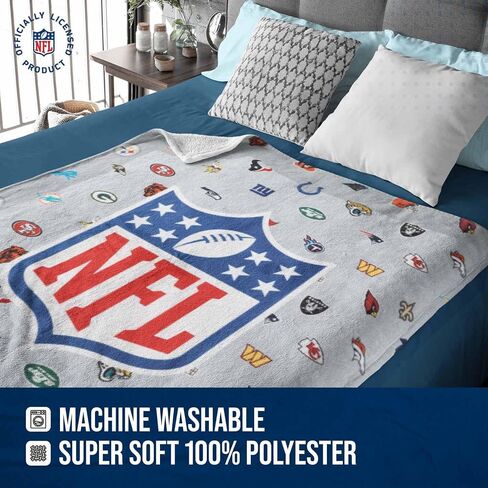 FOCO NFL Ultimate Football Fan All Team Logo Sherpa Blanket - 50"x60" - Soft Warm Cozy - Officially Licensed (NFL - Team Color) in Saudi Arabia