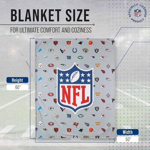 FOCO NFL Ultimate Football Fan All Team Logo Sherpa Blanket - 50"x60" - Soft Warm Cozy - Officially Licensed (NFL - Team Color) in Saudi Arabia