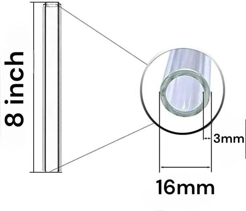 [10 Pack] 8" inch Clear Borosilicate Glass Blowing Tubes 16 mm OD (Outer Diameter), 3mm Wall Thick Wall Premium, 10 mm ID (Inner Diameter) in Saudi Arabia