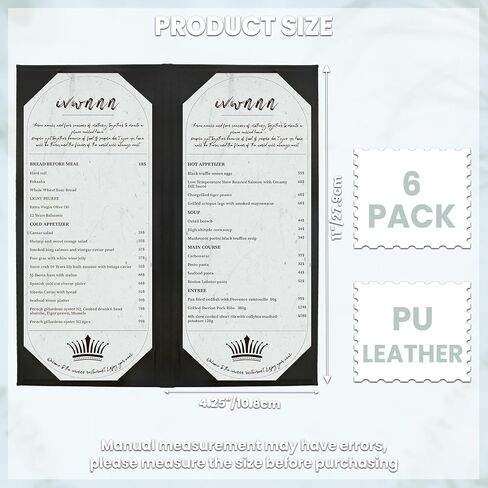 Menu Holder 6 Pack PU Leather Menu Covers 4.25" x 11" Single Pocket Menu Holders Restaurant Menu Covers for Bars, Cafes, and Wine Lists (1 View, 6 Pack) in Kuwait