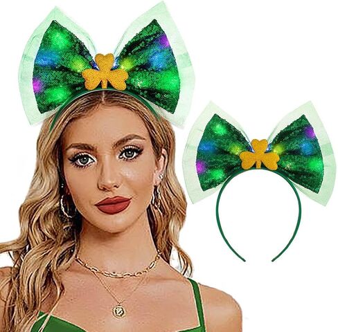 Outyua St Patricks Day Headbands Shamrock Green Bow Headbands Bow Hair Hoops Green Irish Shamrock Costume for Women in Kuwait