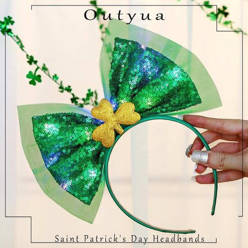 Outyua St Patricks Day Headbands Shamrock Green Bow Headbands Bow Hair Hoops Green Irish Shamrock Costume for Women in Kuwait