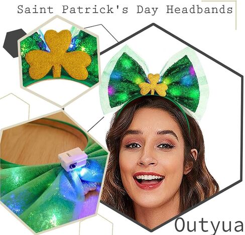 Outyua St Patricks Day Headbands Shamrock Green Bow Headbands Bow Hair Hoops Green Irish Shamrock Costume for Women in Kuwait