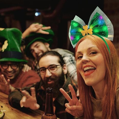 Outyua St Patricks Day Headbands Shamrock Green Bow Headbands Bow Hair Hoops Green Irish Shamrock Costume for Women in Kuwait