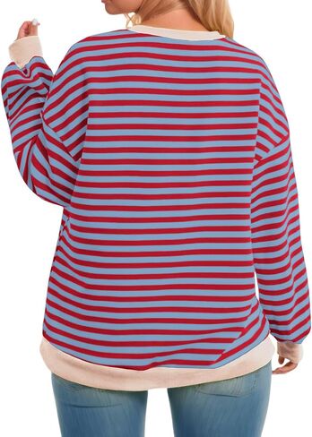 ROSRISS Womens-Plus-Size-Oversized-Sweatshirts Striped Colorblock Long Sleeve Shirts Casual Crewneck Pullover Sweaters XL-5XL in Saudi Arabia